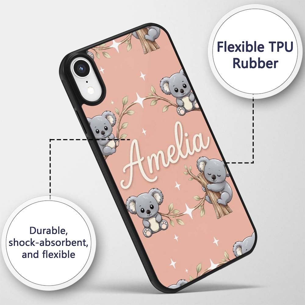 Cute Cartoon Koala Bears with White Stars on Custom Name Protective Phone Case Mobile Cover Durable Everyday Smartphone Shock Resistant