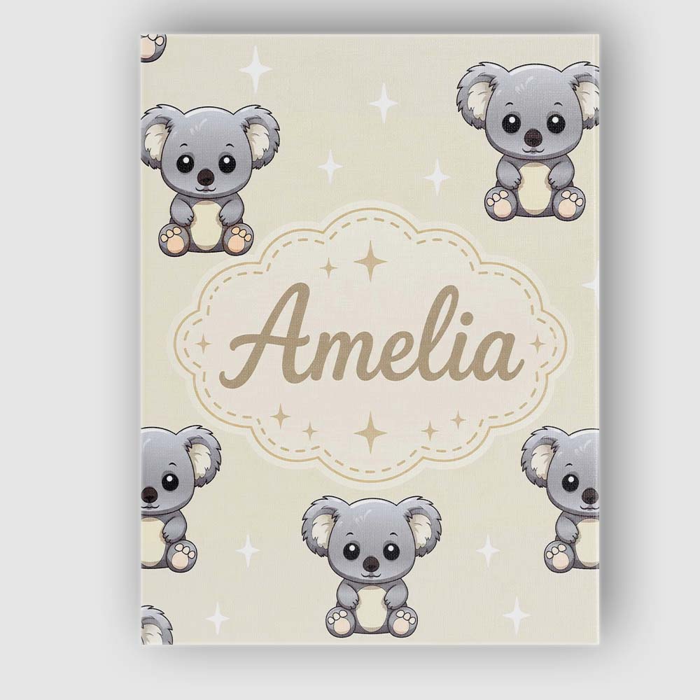 Personalised Name Cute Cartoon Koala Bears Custom Unique Gift Idea Elegant Feature Canvas Wall Art Print Decor Picture Ready to Hang