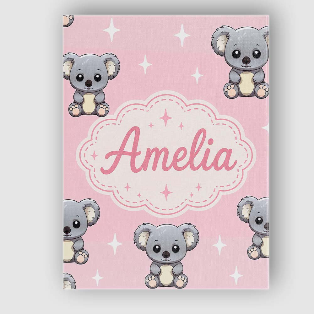 Personalised Name Cute Cartoon Koala Bears Custom Unique Gift Idea Elegant Feature Canvas Wall Art Print Decor Picture Ready to Hang