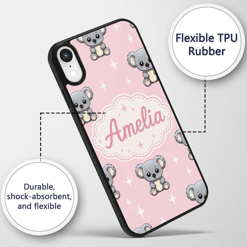 Cute Cartoon Koala Bears with White Stars on Soft Custom Name Protective Phone Case Mobile Cover Durable Everyday Smartphone Shock Resistant