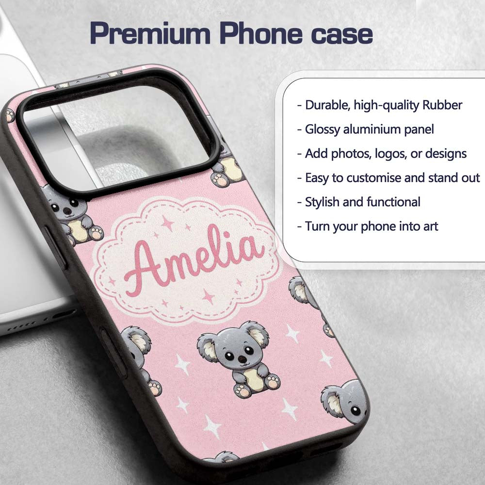 Cute Cartoon Koala Bears with White Stars on Soft Custom Name Protective Phone Case Mobile Cover Durable Everyday Smartphone Shock Resistant