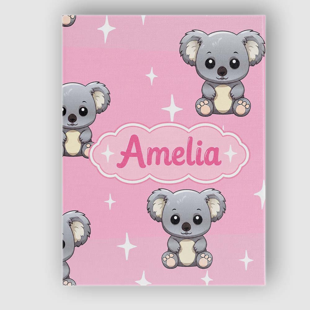 Personalised Name Cute Cartoon Koala Bears Custom Unique Gift Idea Elegant Feature Canvas Wall Art Print Decor Picture Ready to Hang