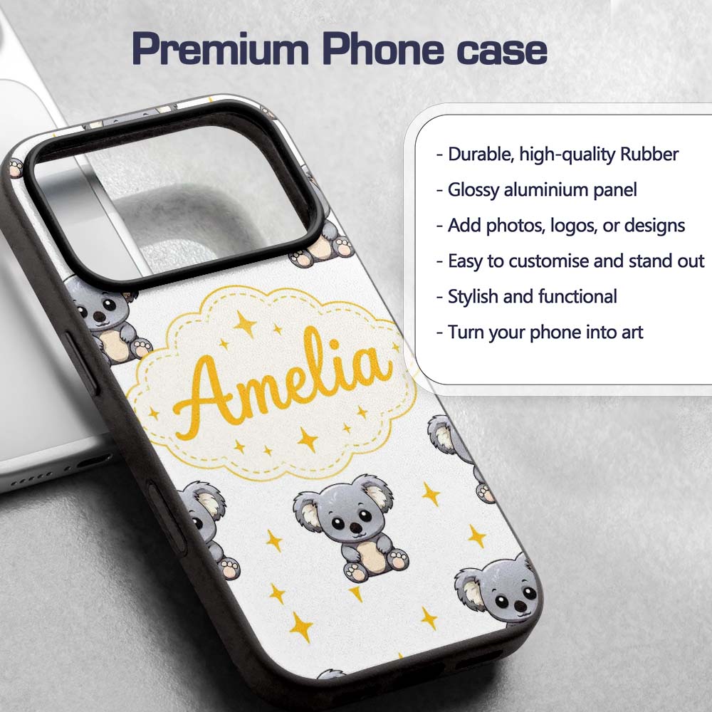 Cute Cartoon Koala Bears with Yellow Stars on Custom Name Protective Phone Case Mobile Cover Durable Everyday Smartphone Shock Resistant
