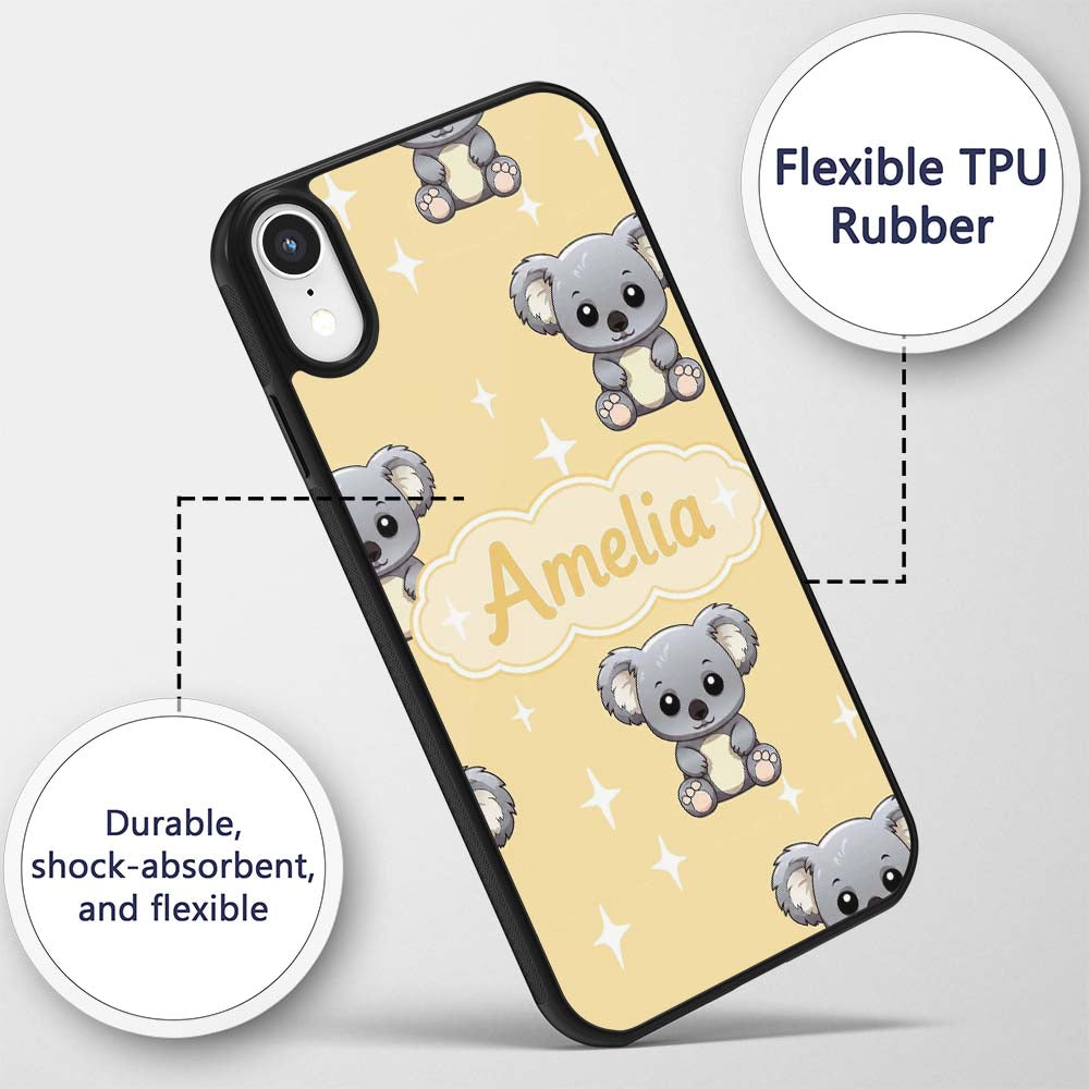Cute Baby Koala Bears on Soft Beige Background Custom Name Protective Phone Case Mobile Cover Durable Everyday Smartphone Shock Resistant