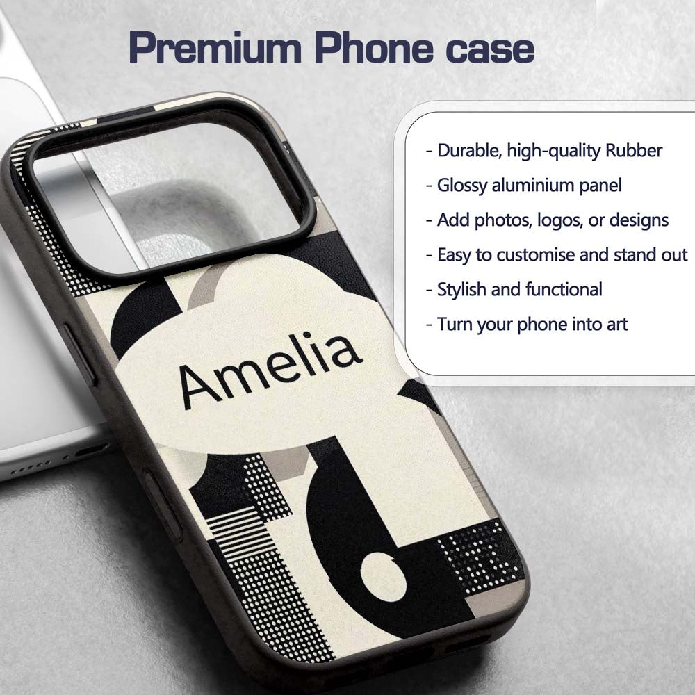 Modern Geometric Circles Black Cream Mid Century Custom Name Protective Phone Case Mobile Cover Durable Everyday Smartphone Shock Resistant