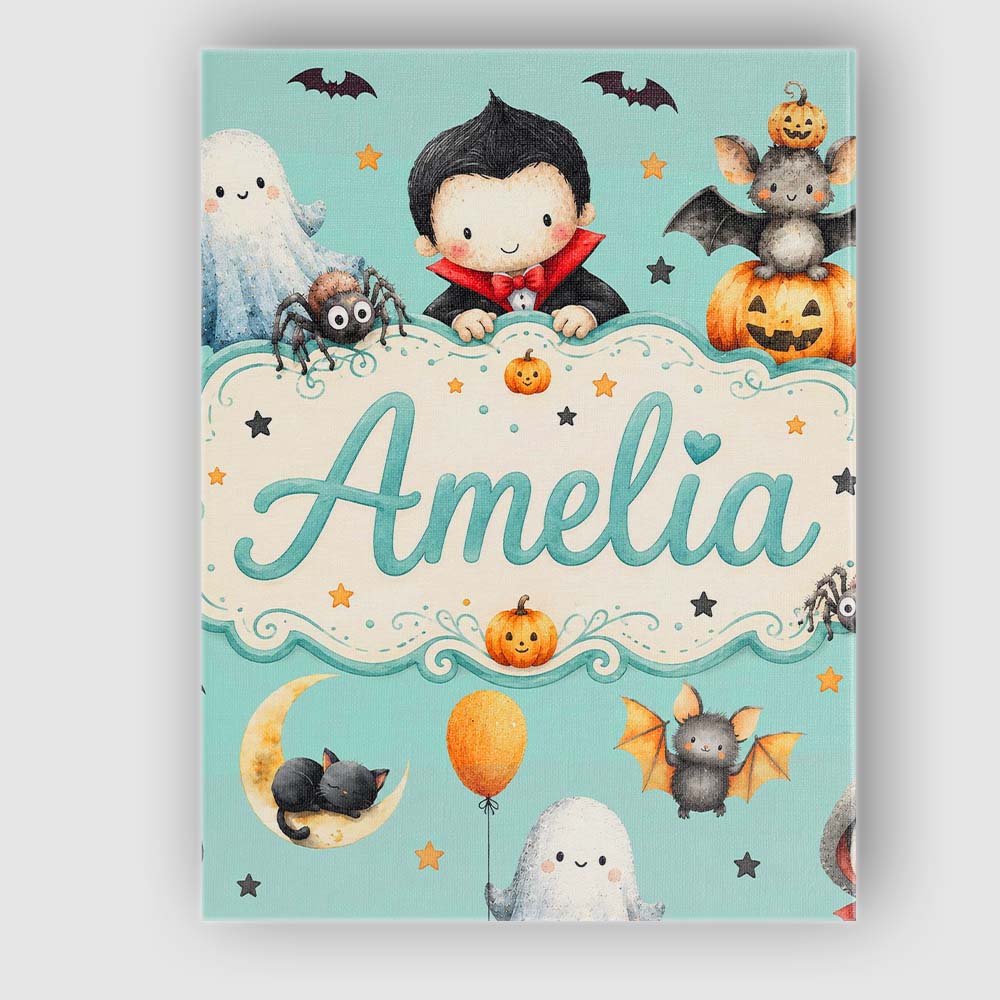 Personalised Name Cute Halloween Dracula Custom Unique Gift Idea Elegant Feature Canvas Wall Art Print Decor Picture Ready to Hang