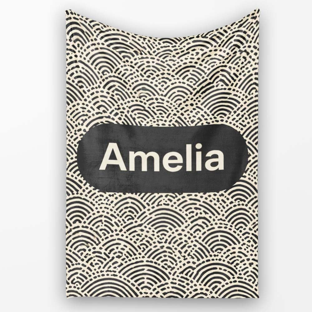 Wave Line Texture Black Cream Flowing Abstract Stripe Pattern Lovely Personalised Custom Name Super Soft Fleece Blanket Bed Sofa Throw