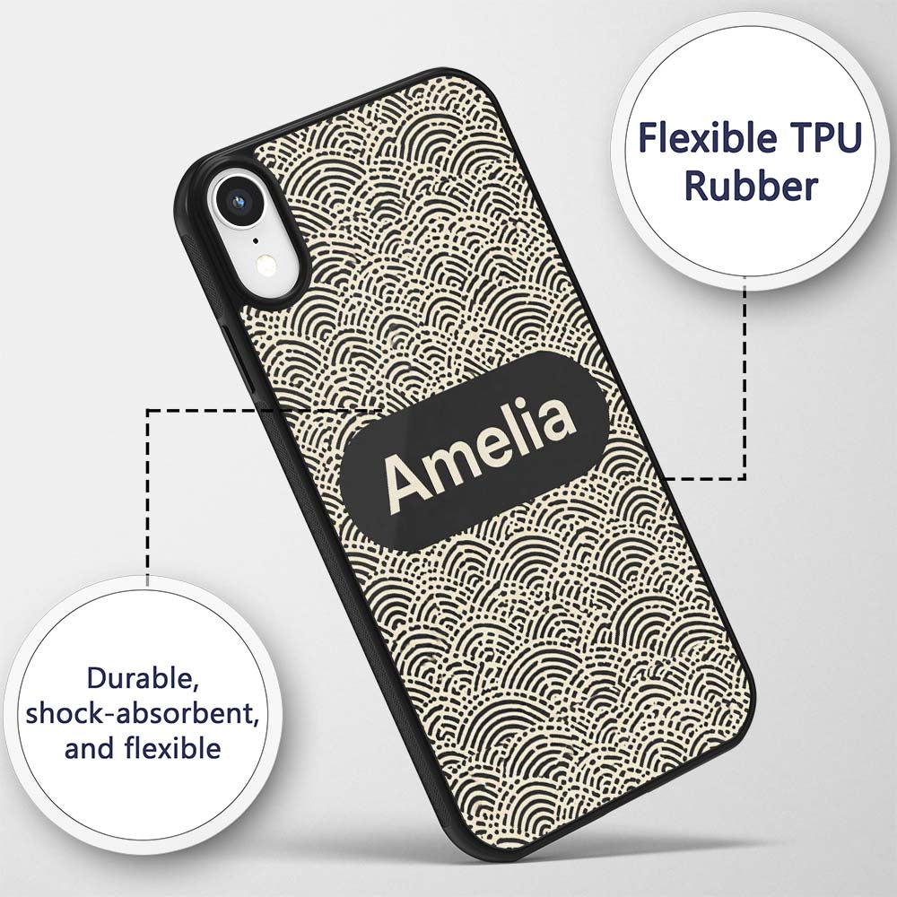 Wave Line Texture Black Cream Flowing Abstract Custom Name Protective Phone Case Mobile Cover Durable Everyday Smartphone Shock Resistant