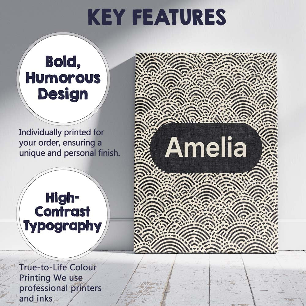 Personalised Name Wave Line Texture Black Cream Flowing Abstract Custom Interior Canvas Wall Art Print Decor Picture Ready to Hang