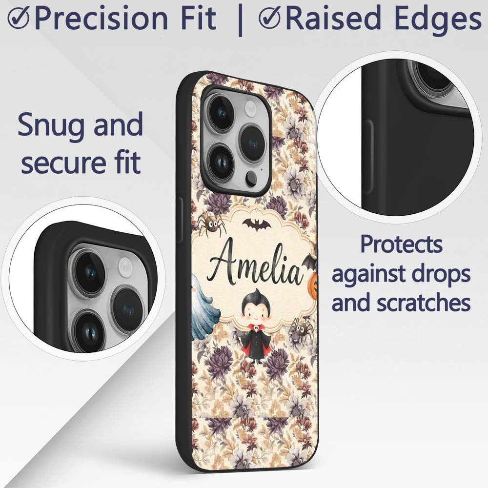 Vintage Floral Chrysanthemum Flowers on Cream Custom Name Protective Phone Case Mobile Cover Durable Everyday Smartphone Shock Resistant