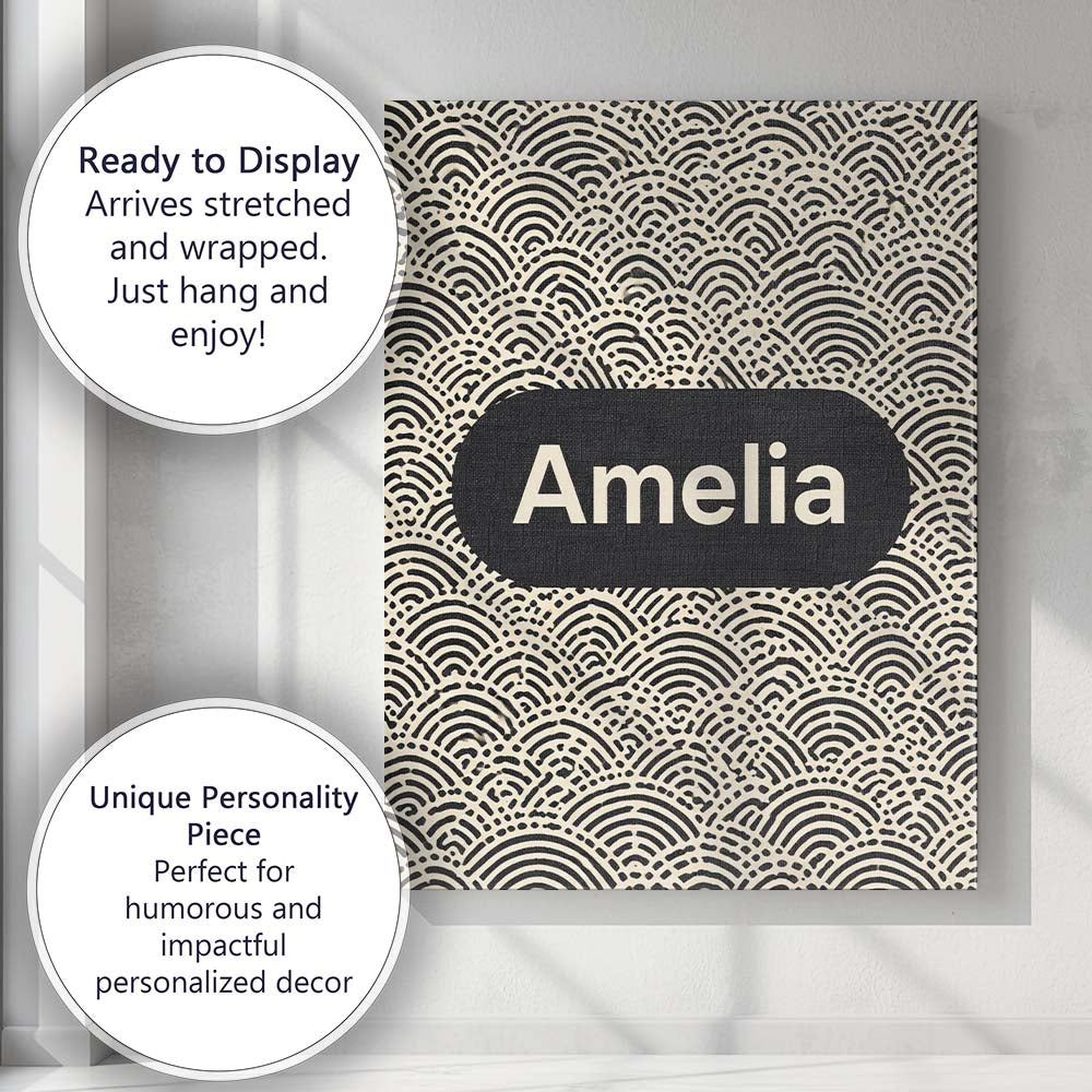 Personalised Name Wave Line Texture Black Cream Flowing Abstract Custom Interior Canvas Wall Art Print Decor Picture Ready to Hang