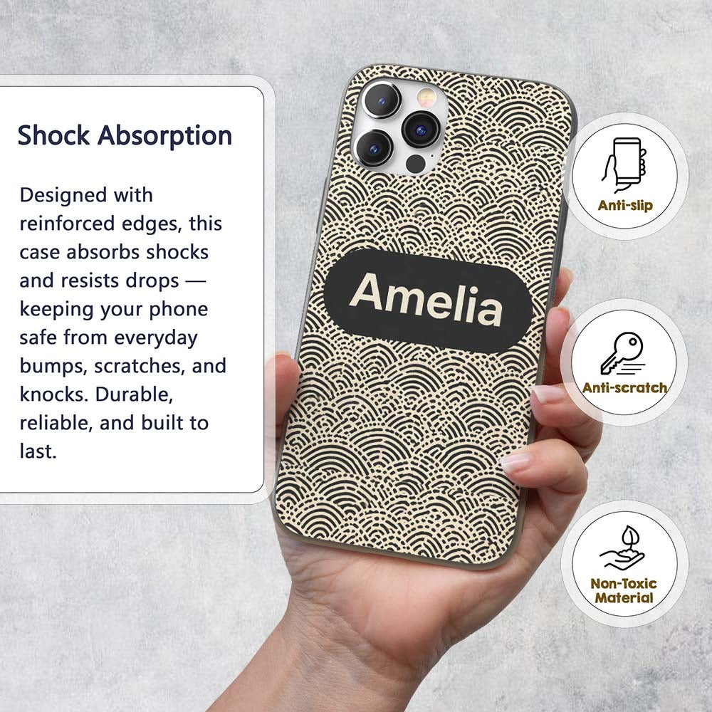 Wave Line Texture Black Cream Flowing Abstract Custom Name Protective Phone Case Mobile Cover Durable Everyday Smartphone Shock Resistant