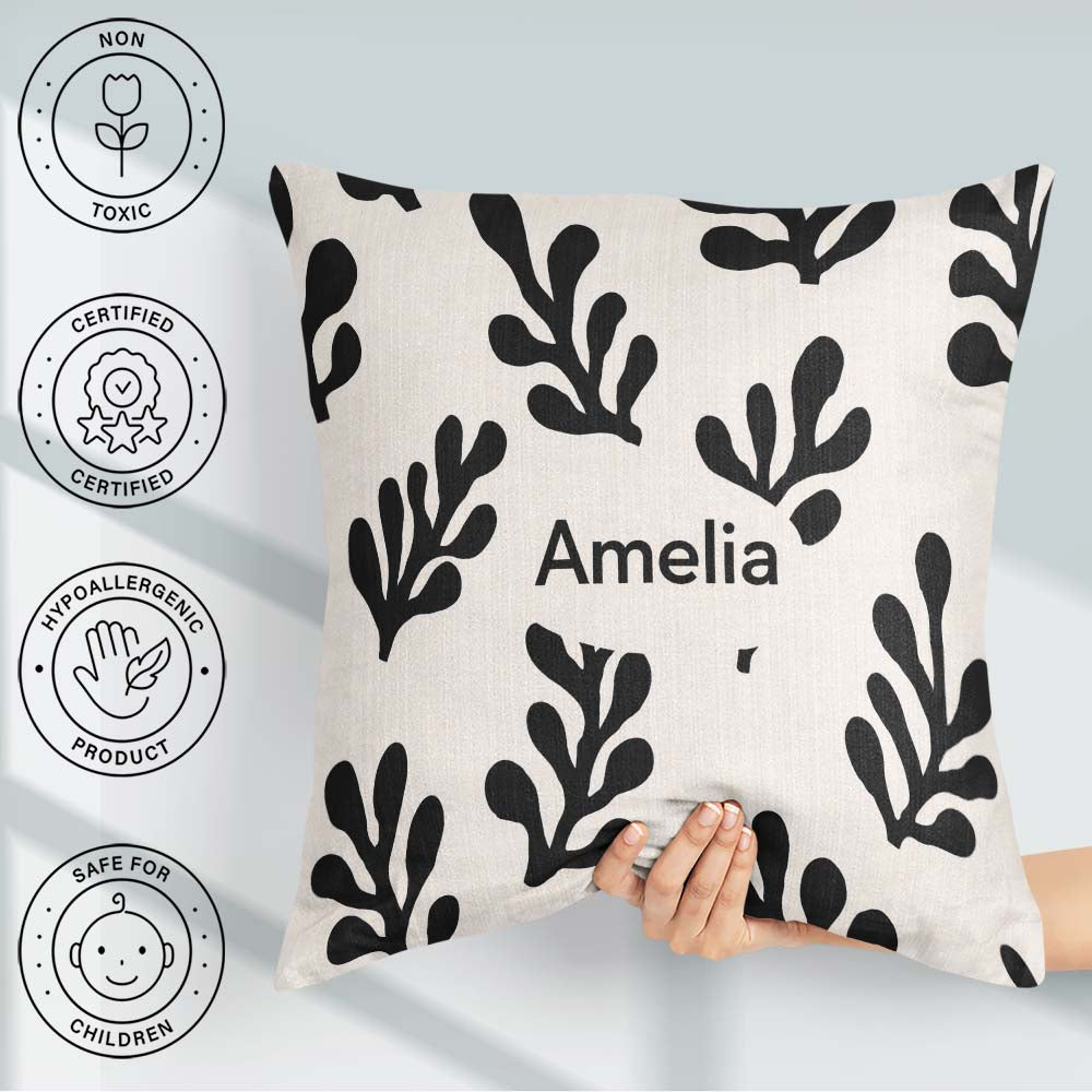 Custom Name Contour Lines Black Cream Abstract Landscape Pattern Square Filled Cushion Throw Pillow Sofa Bed Home Decor Zip Washable UK Made