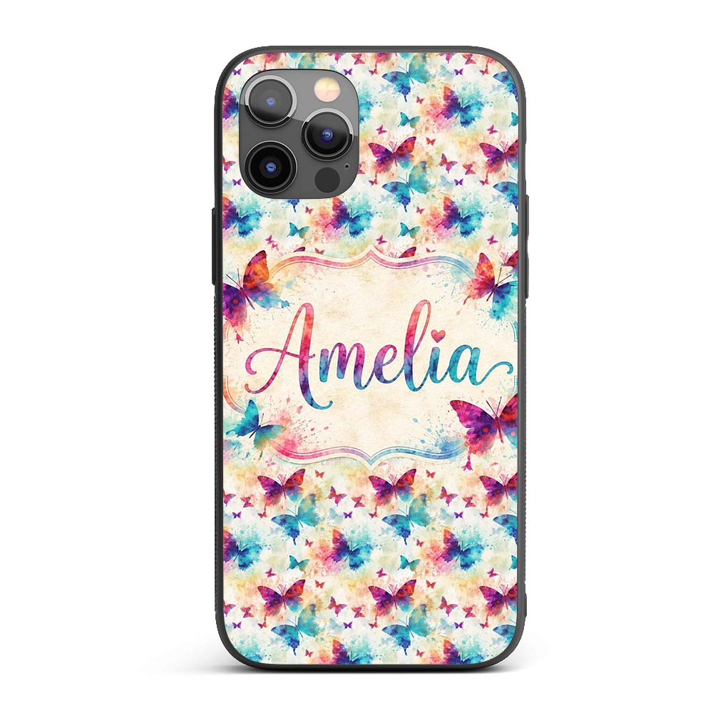 Bright Watercolor Butterflies with Color Splash Custom Name Protective Phone Case Mobile Cover Durable Everyday Smartphone Shock Resistant