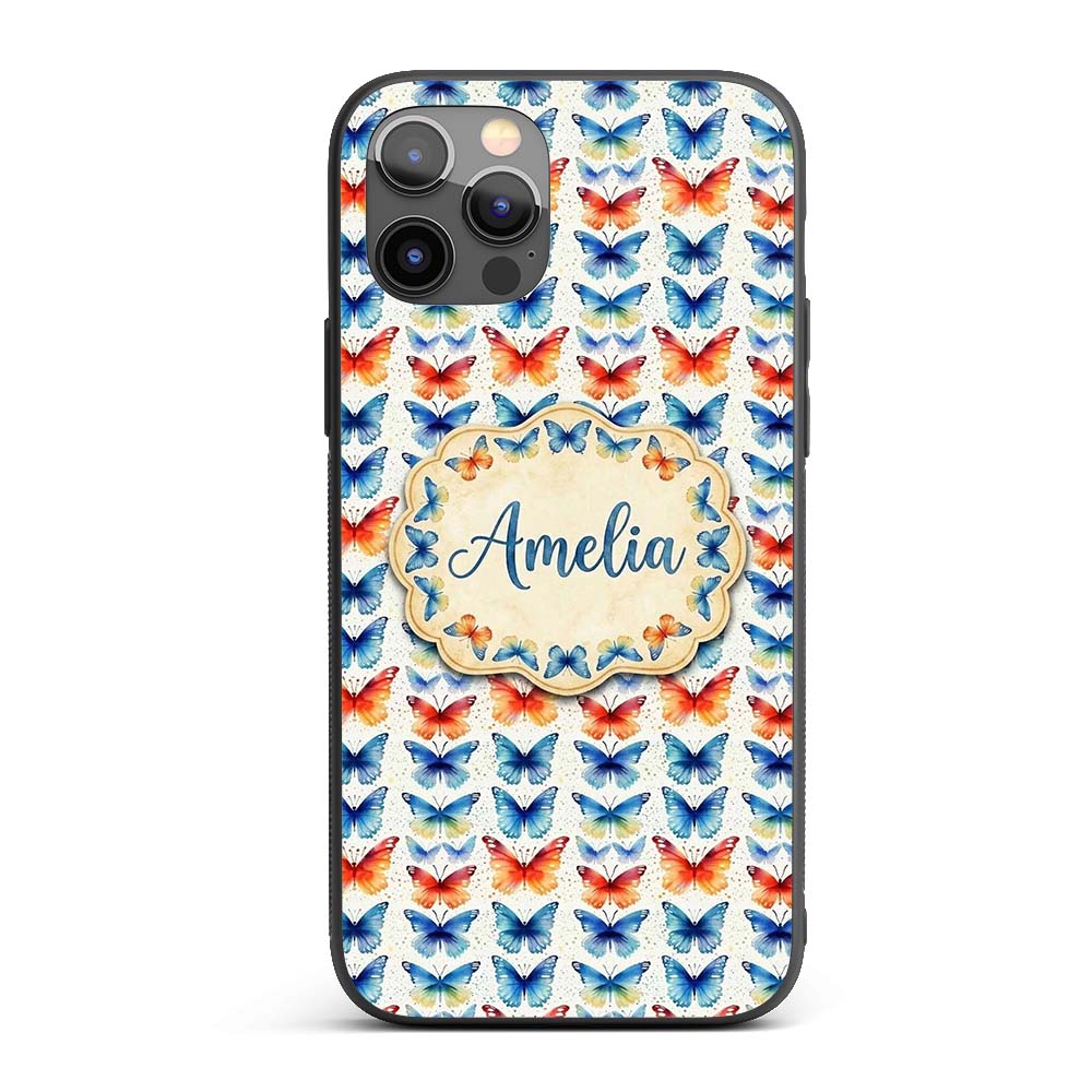 Bright Blue and Orange Butterflies Symmetrical Custom Name Protective Phone Case Mobile Cover Durable Everyday Smartphone Shock Resistant
