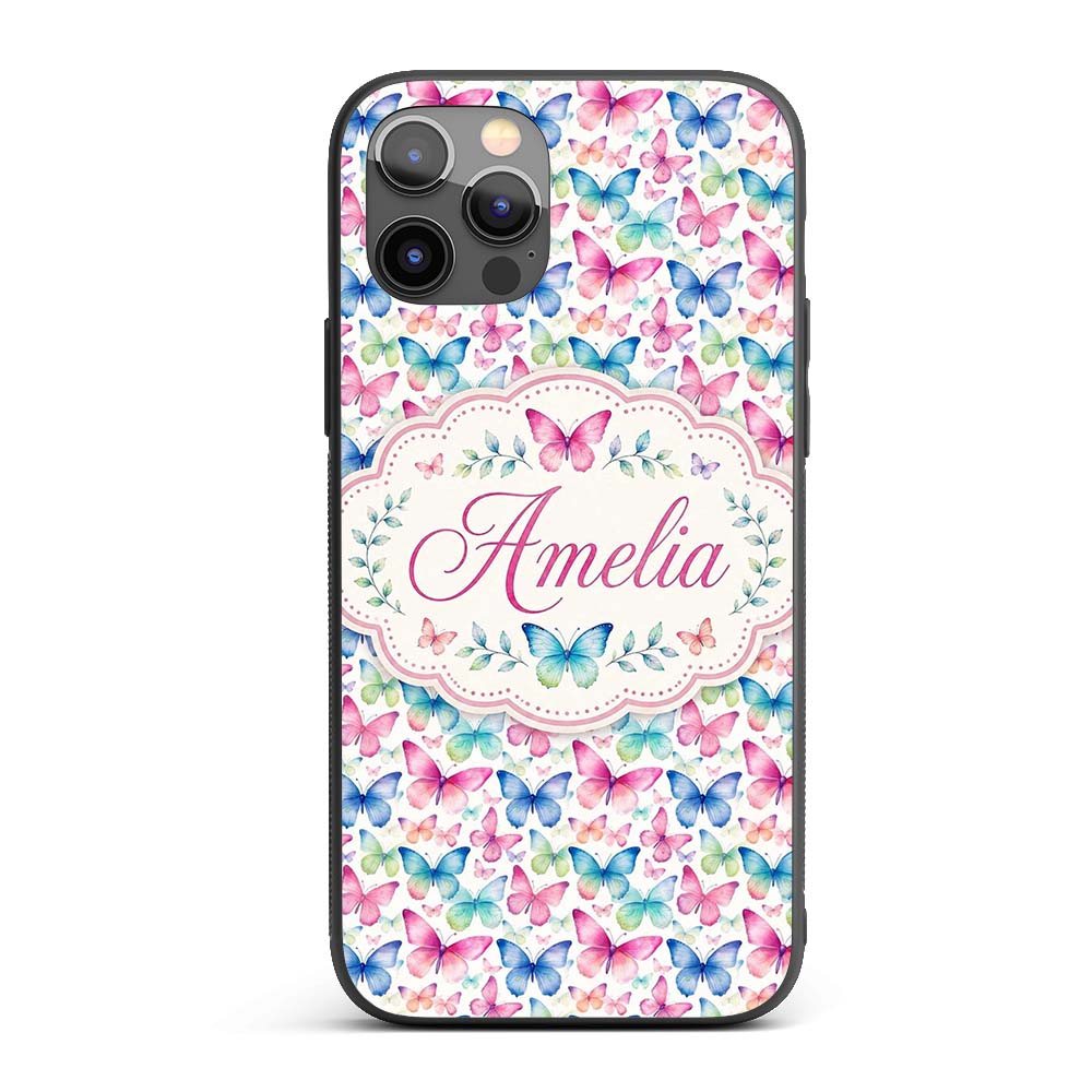 Pastel Gradient Butterflies in Soft Pink and Blue Custom Name Protective Phone Case Mobile Cover Durable Everyday Smartphone Shock Resistant