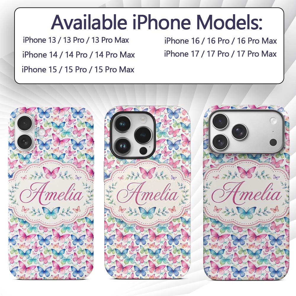 Pastel Gradient Butterflies in Soft Pink and Blue Custom Name Protective Phone Case Mobile Cover Durable Everyday Smartphone Shock Resistant