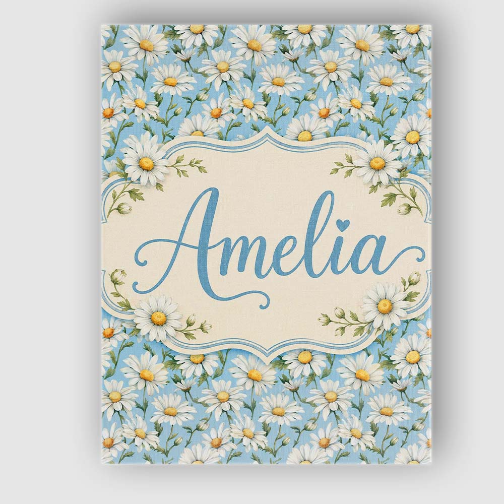 Personalised Name Classic White Daisies on Custom Unique Gift Idea Elegant Feature Canvas Wall Art Print Decor Picture Ready to Hang