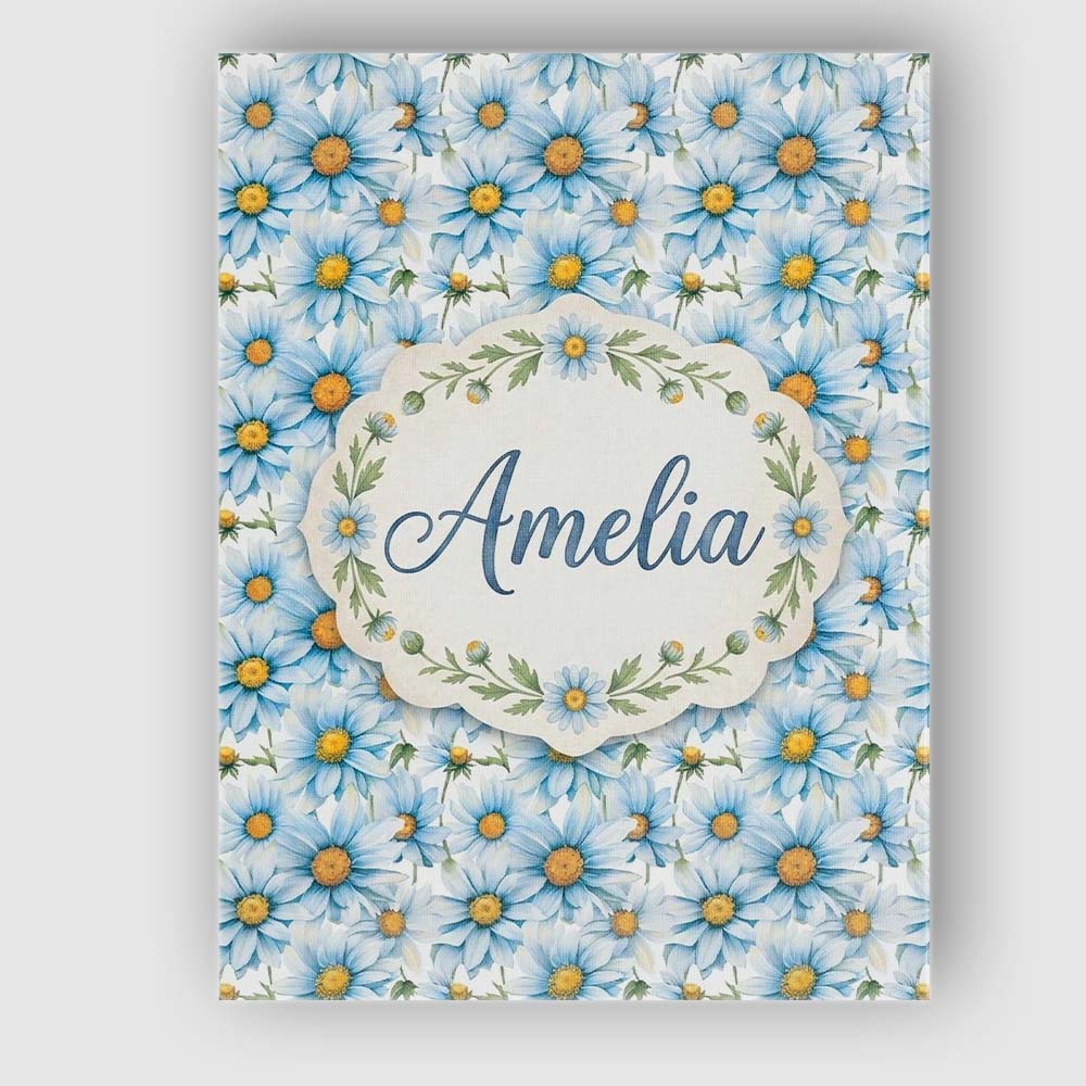 Personalised Name Large Blue Daisy Floral Custom Unique Gift Idea Elegant Feature Canvas Wall Art Print Decor Picture Ready to Hang