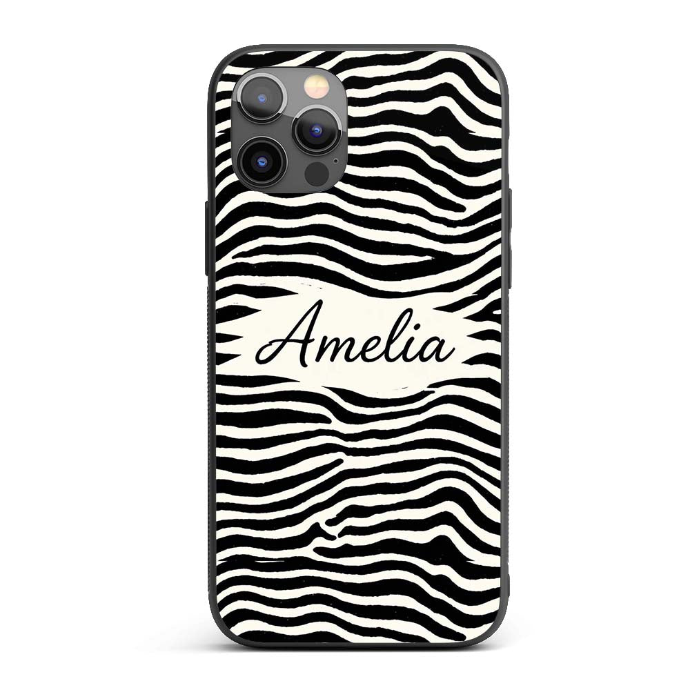 Organic Terrazzo Shapes Black Printed Design Custom Name Protective Phone Case Mobile Cover Durable Everyday Smartphone Shock Resistant
