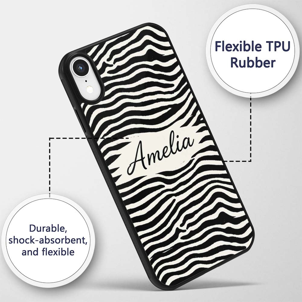 Organic Terrazzo Shapes Black Printed Design Custom Name Protective Phone Case Mobile Cover Durable Everyday Smartphone Shock Resistant