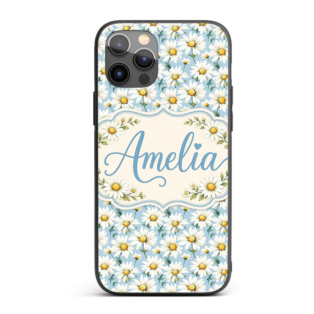 Soft Blue Background White Daisy Floral Seamless Custom Name Protective Phone Case Mobile Cover Durable Everyday Smartphone Shock Resistant