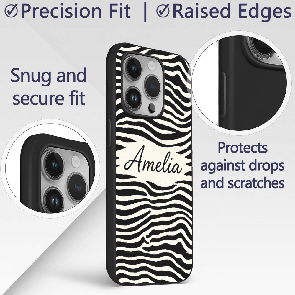 Organic Terrazzo Shapes Black Printed Design Custom Name Protective Phone Case Mobile Cover Durable Everyday Smartphone Shock Resistant
