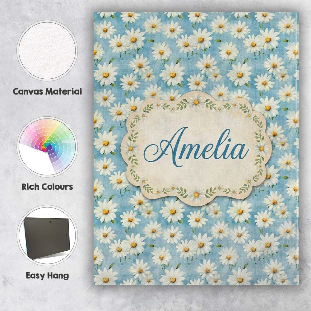 Personalised Name Light Blue Watercolor Custom Modern Room Accent Elegant Feature Canvas Wall Art Print Decor Picture Ready to Hang
