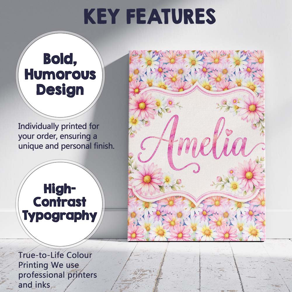 Personalised Name Pastel Pink and Yellow Custom Unique Gift Idea Elegant Feature Canvas Wall Art Print Decor Picture Ready to Hang