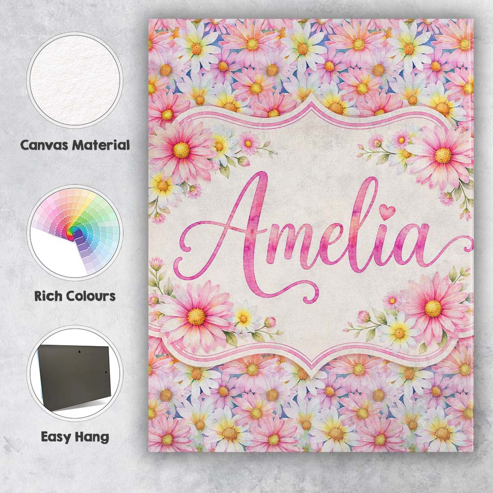 Personalised Name Pastel Pink and Yellow Custom Unique Gift Idea Elegant Feature Canvas Wall Art Print Decor Picture Ready to Hang