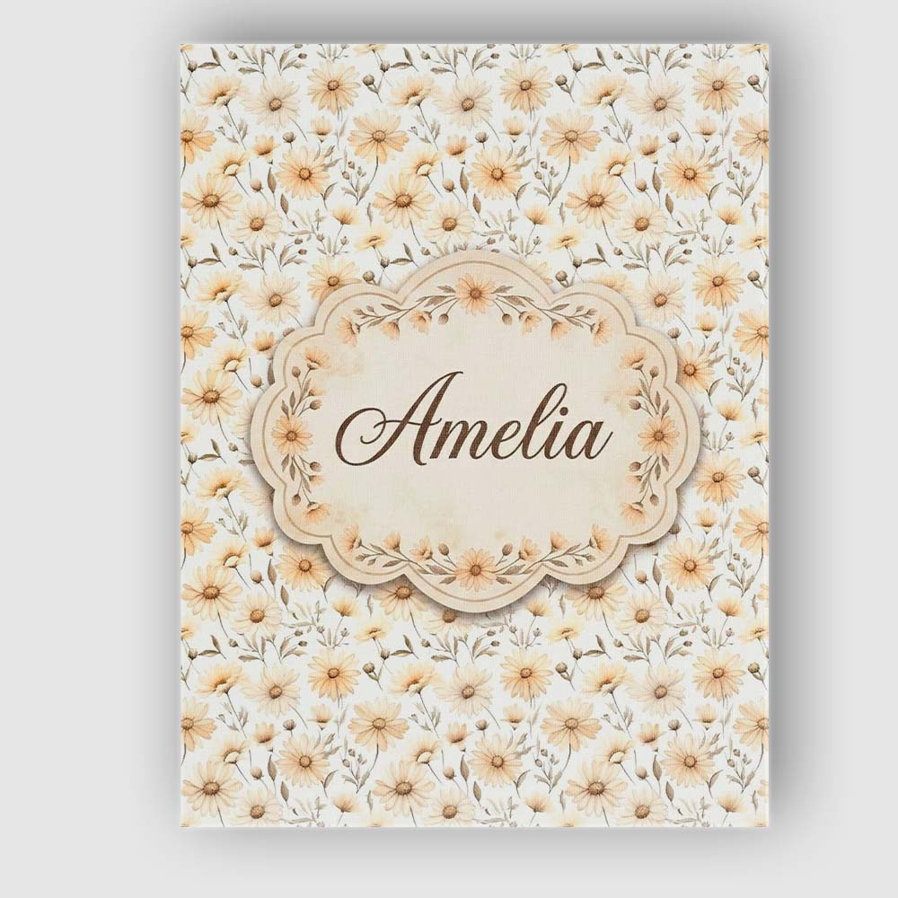 Personalised Name Soft Beige Daisy Floral Custom Unique Gift Idea Elegant Feature Canvas Wall Art Print Decor Picture Ready to Hang