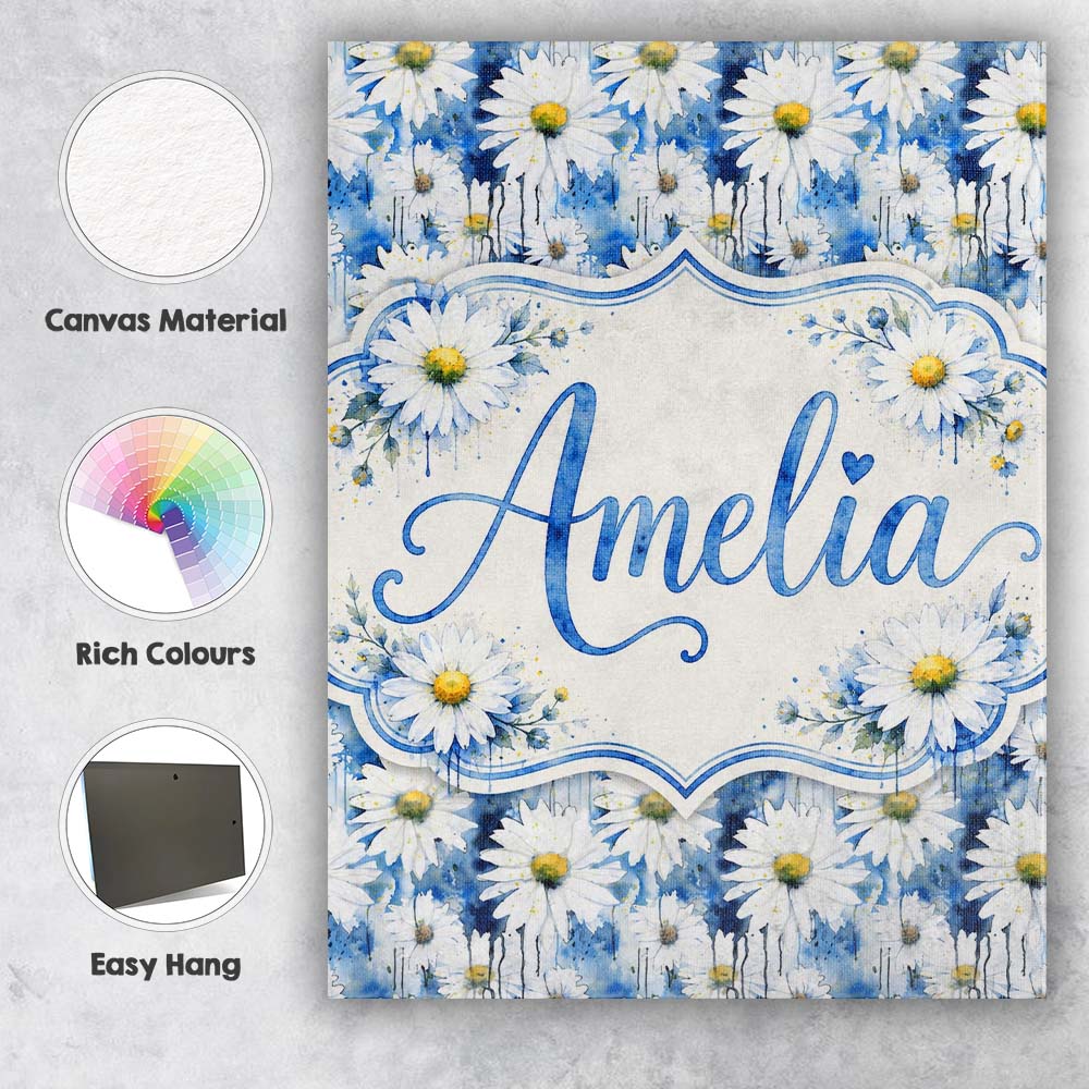 Personalised Name Blue Watercolor Drip Custom Modern Room Accent Elegant Feature Canvas Wall Art Print Decor Picture Ready to Hang