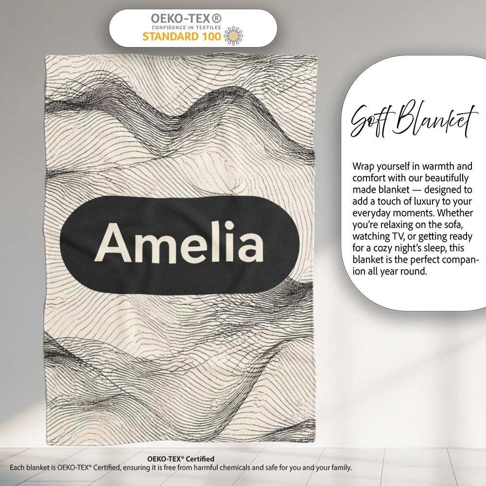 Minimal Botanical Silhouettes Black Cream Leaf Pattern Lovely Personalised Custom Name Super Soft Fleece Blanket Bed Sofa Throw