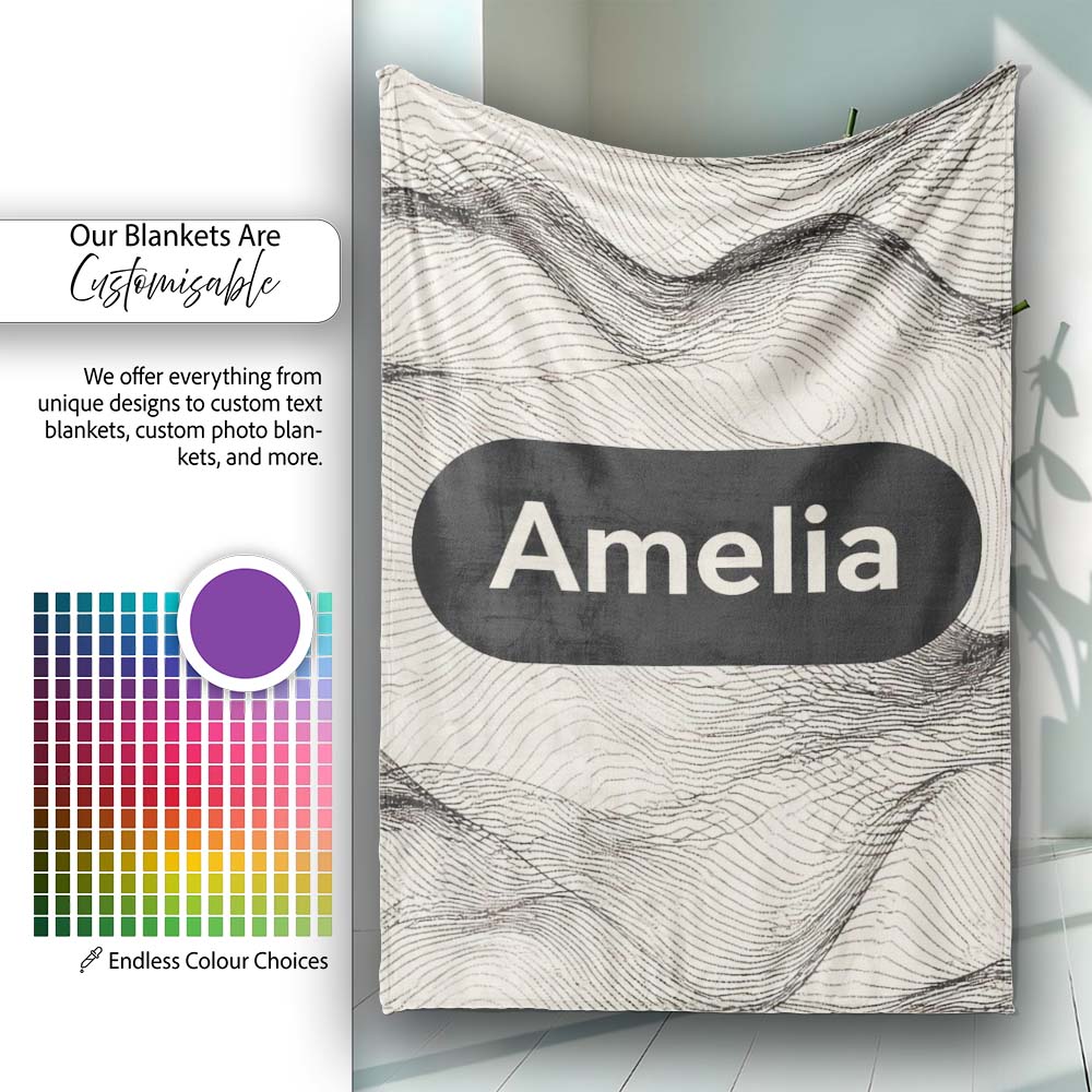 Minimal Botanical Silhouettes Black Cream Leaf Pattern Lovely Personalised Custom Name Super Soft Fleece Blanket Bed Sofa Throw