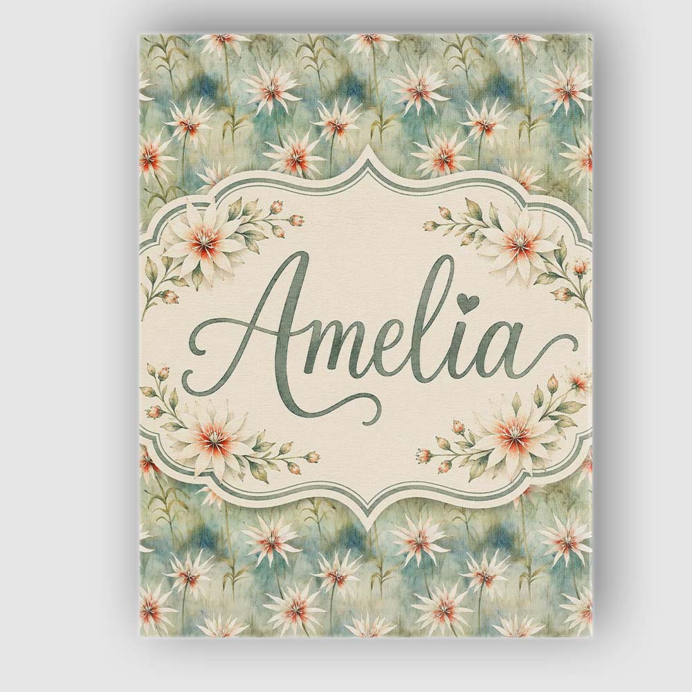 Personalised Name Soft Sage Green Starflower Custom Bespoke Contemporary Display Canvas Wall Art Print Decor Picture Ready to Hang