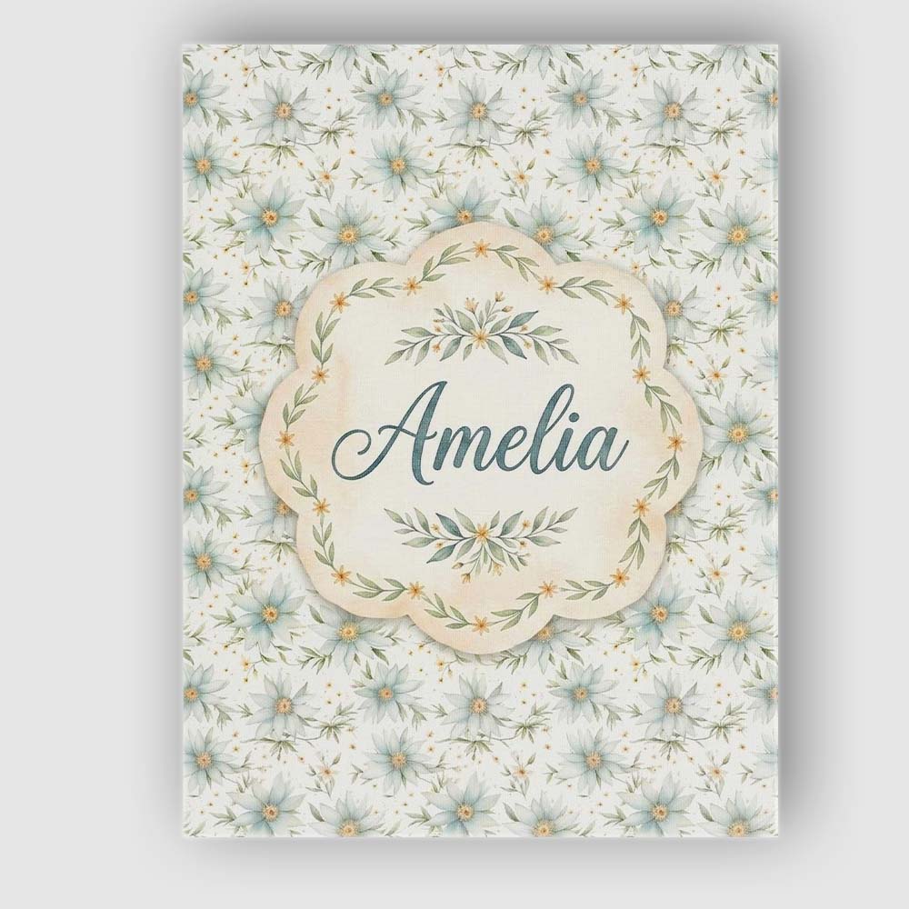 Personalised Name Soft Blue Floral with Custom Modern Room Accent Elegant Feature Canvas Wall Art Print Decor Picture Ready to Hang