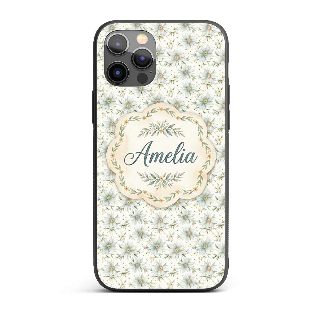 Soft Blue Floral with Gold Speckle Printed Design Custom Name Protective Phone Case Mobile Cover Durable Everyday Smartphone Shock Resistant