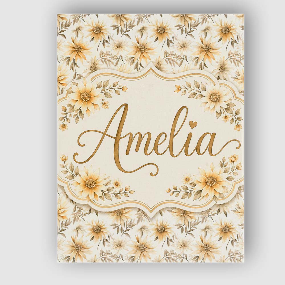 Personalised Name Neutral Beige Floral Custom Modern Room Accent Elegant Feature Canvas Wall Art Print Decor Picture Ready to Hang