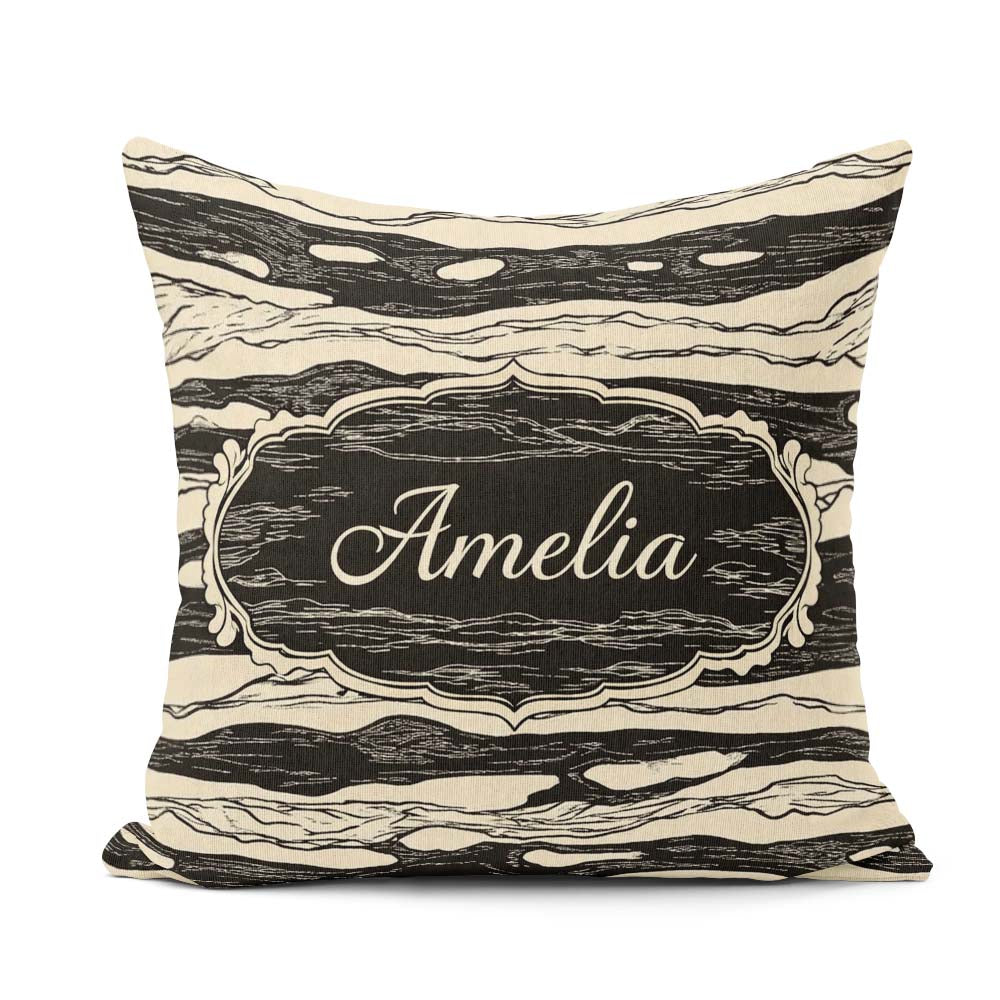 Custom Name Fluid Marble Swirl Black Cream Abstract Flow Pattern Square Filled Cushion Throw Pillow Sofa Bed Home Decor Zip Washable UK Made