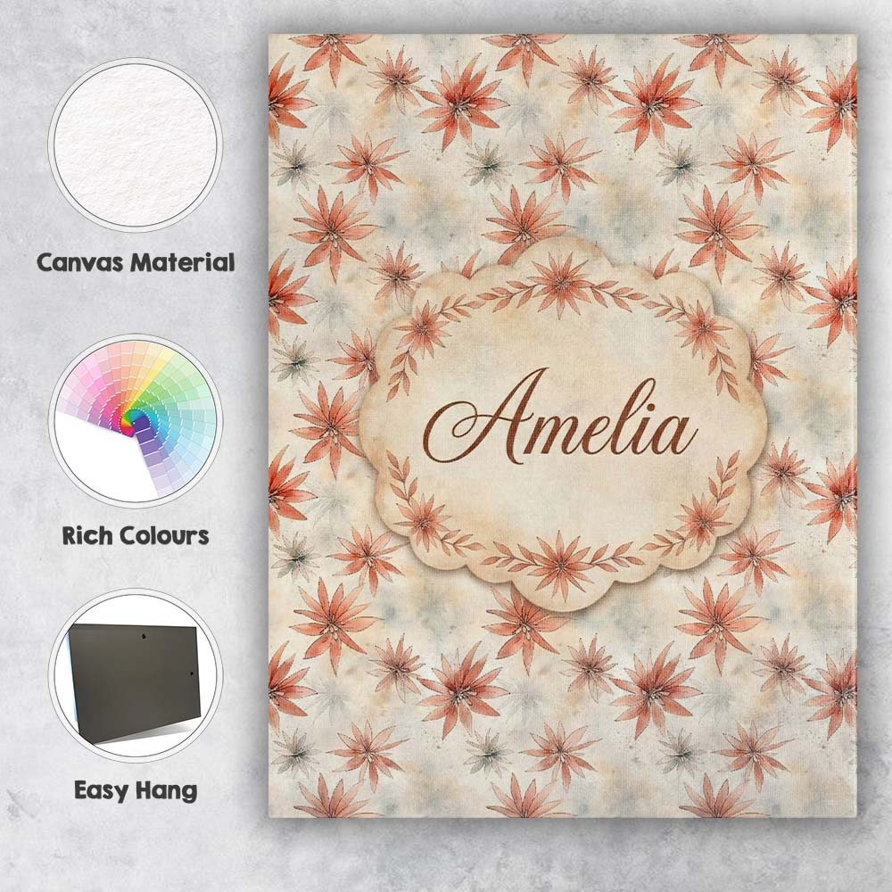 Personalised Name Soft Coral Starflower Custom Modern Room Accent Elegant Feature Canvas Wall Art Print Decor Picture Ready to Hang