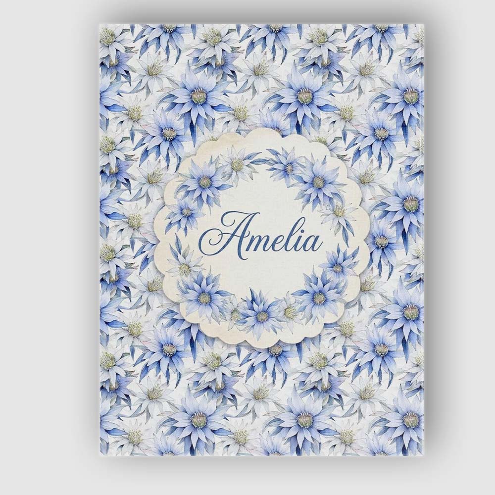 Personalised Name Elegant Blue Botanical Custom Interior Decorative Contemporary Canvas Wall Art Print Decor Picture Ready to Hang