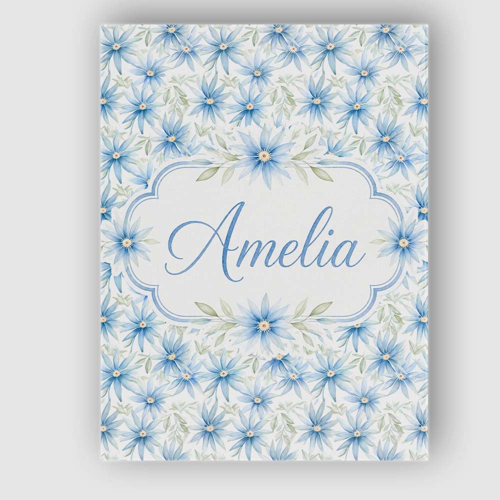 Personalised Name Light Blue Daisy Style Custom Unique Gift Idea Elegant Feature Canvas Wall Art Print Decor Picture Ready to Hang