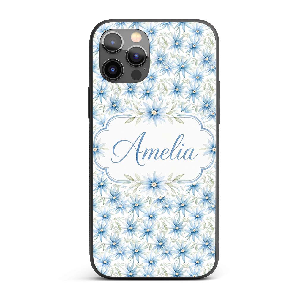Light Blue Daisy Style Floral Seamless Pattern Custom Name Protective Phone Case Mobile Cover Durable Everyday Smartphone Shock Resistant