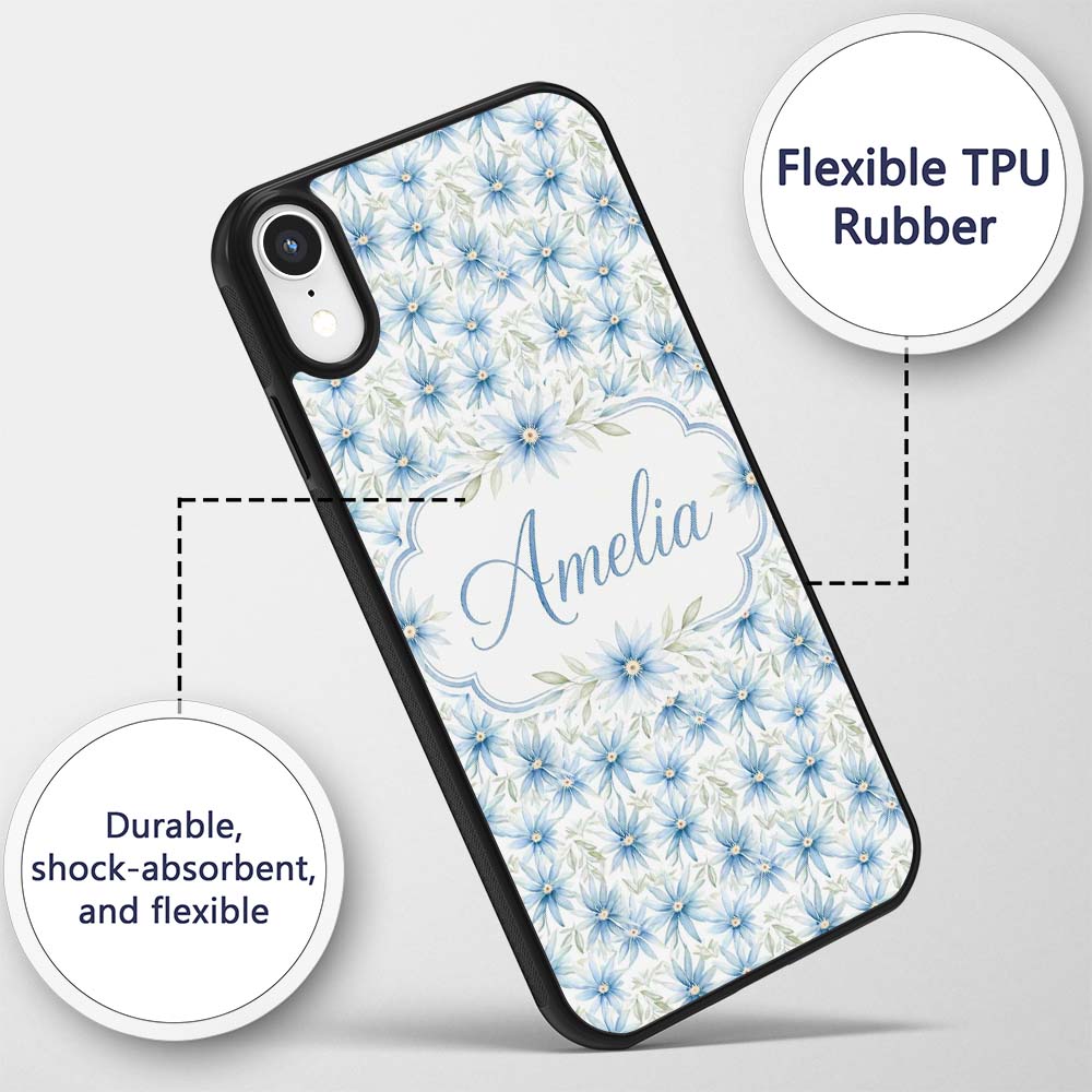 Light Blue Daisy Style Floral Seamless Pattern Custom Name Protective Phone Case Mobile Cover Durable Everyday Smartphone Shock Resistant