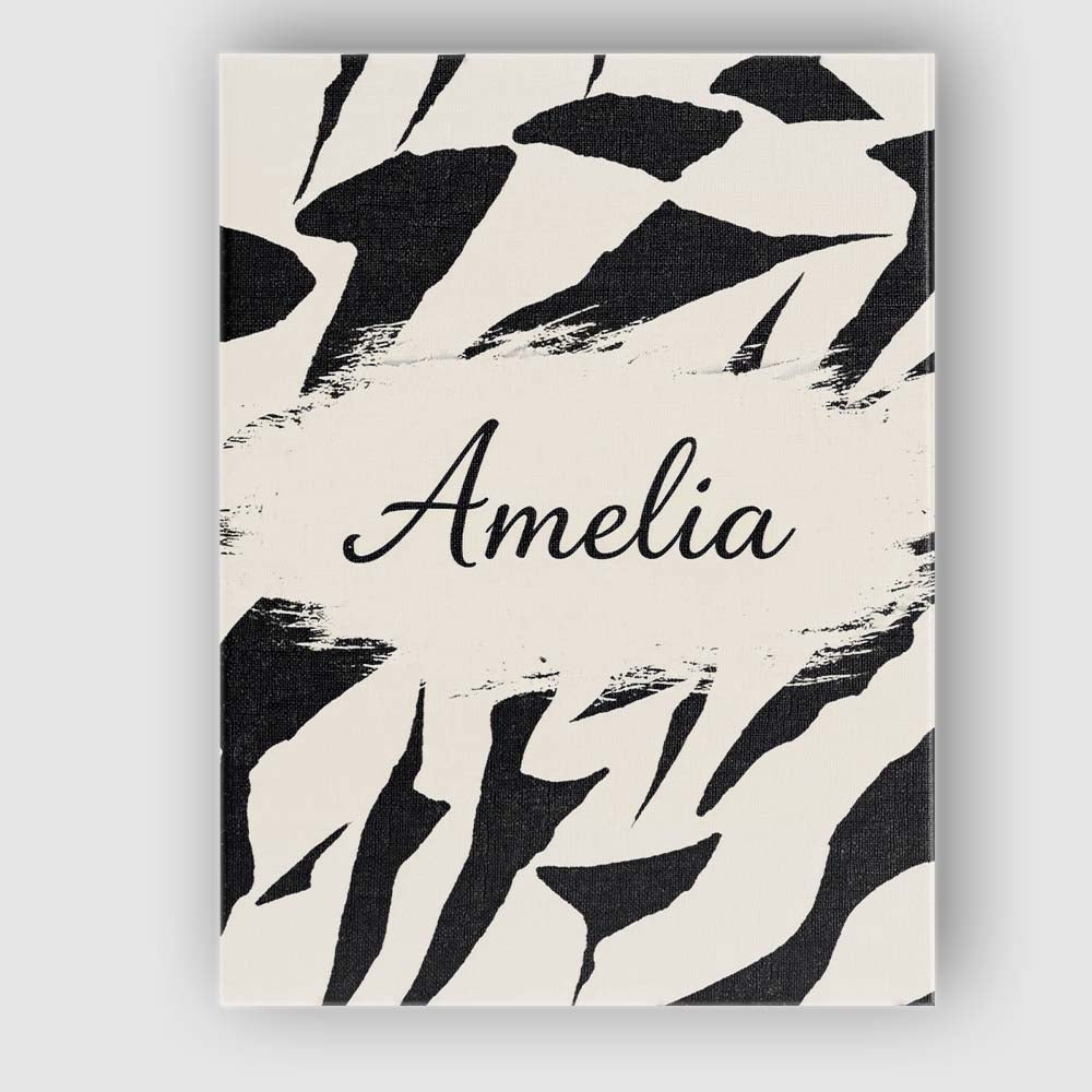 Personalised Name Wavy Zebra Lines Black Cream Organic Stripe Custom Contemporary Display Canvas Wall Art Print Decor Picture Ready to Hang