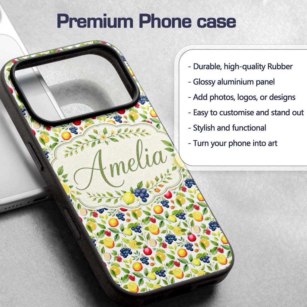Watercolor Citrus and Berry Botanical Seamless Custom Name Protective Phone Case Mobile Cover Durable Everyday Smartphone Shock Resistant