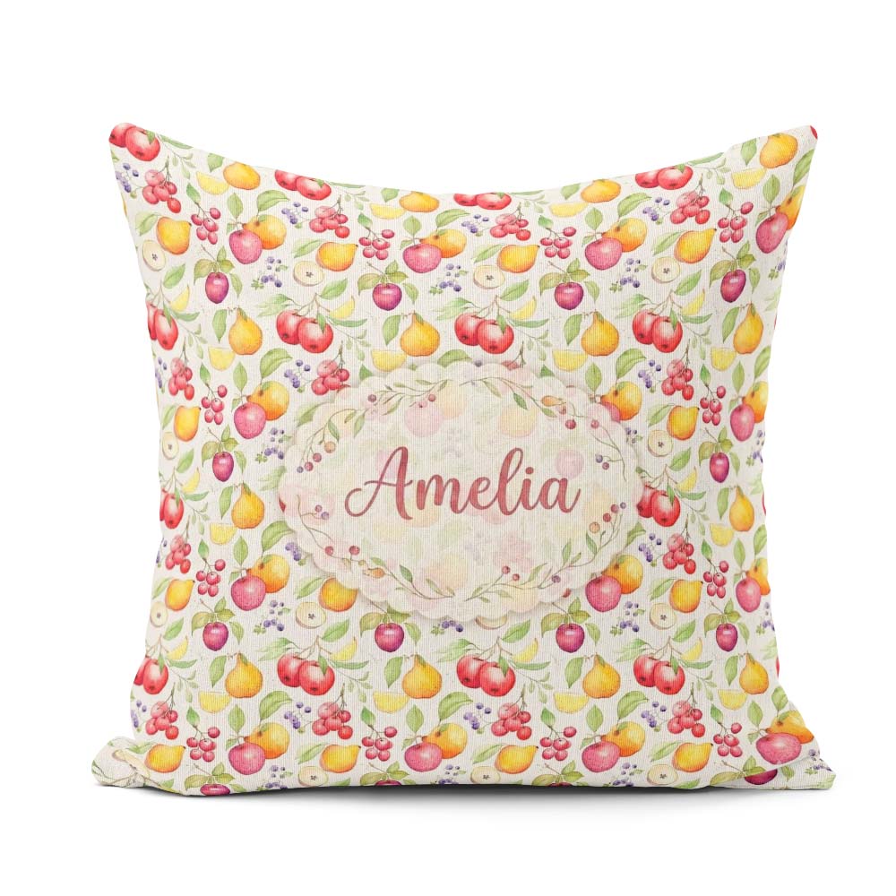 Custom Name Fresh Apple Pear and Cherry Seamless Pattern Lovely Square Filled Cushion Throw Pillow Sofa Bed Home Decor Zip Washable UK Made