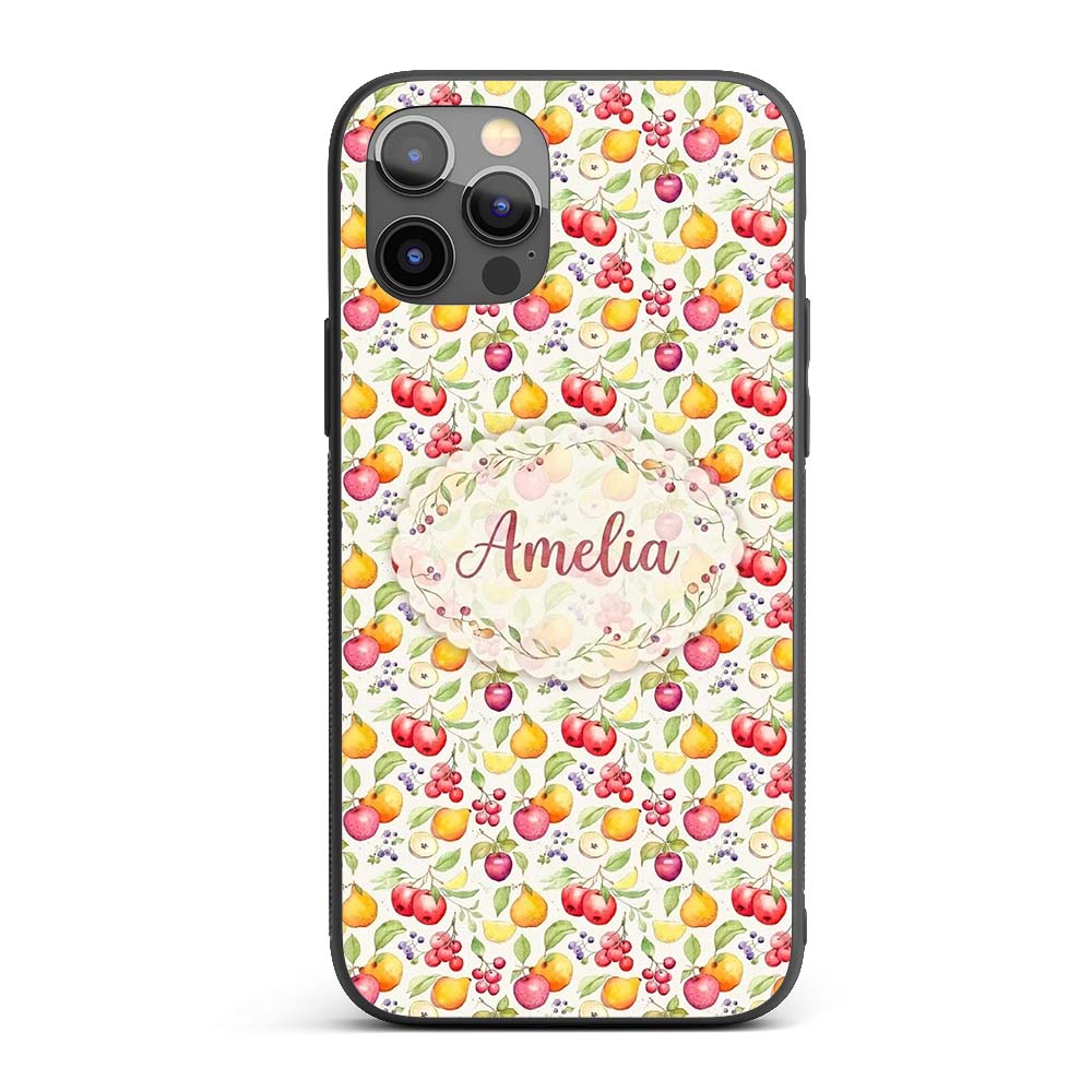 Fresh Apple Pear and Cherry Watercolor Seamless Custom Name Protective Phone Case Mobile Cover Durable Everyday Smartphone Shock Resistant