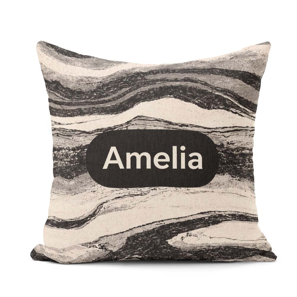 Custom Name Fine Topography Black Cream Abstract Contour Pattern Square Filled Cushion Throw Pillow Sofa Bed Home Decor Zip Washable UK Made