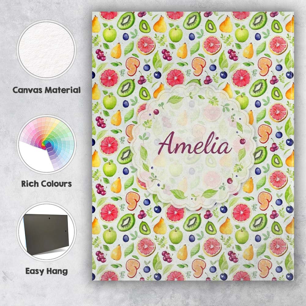 Personalised Name Soft Watercolor Apple Custom Modern Room Accent Elegant Feature Canvas Wall Art Print Decor Picture Ready to Hang